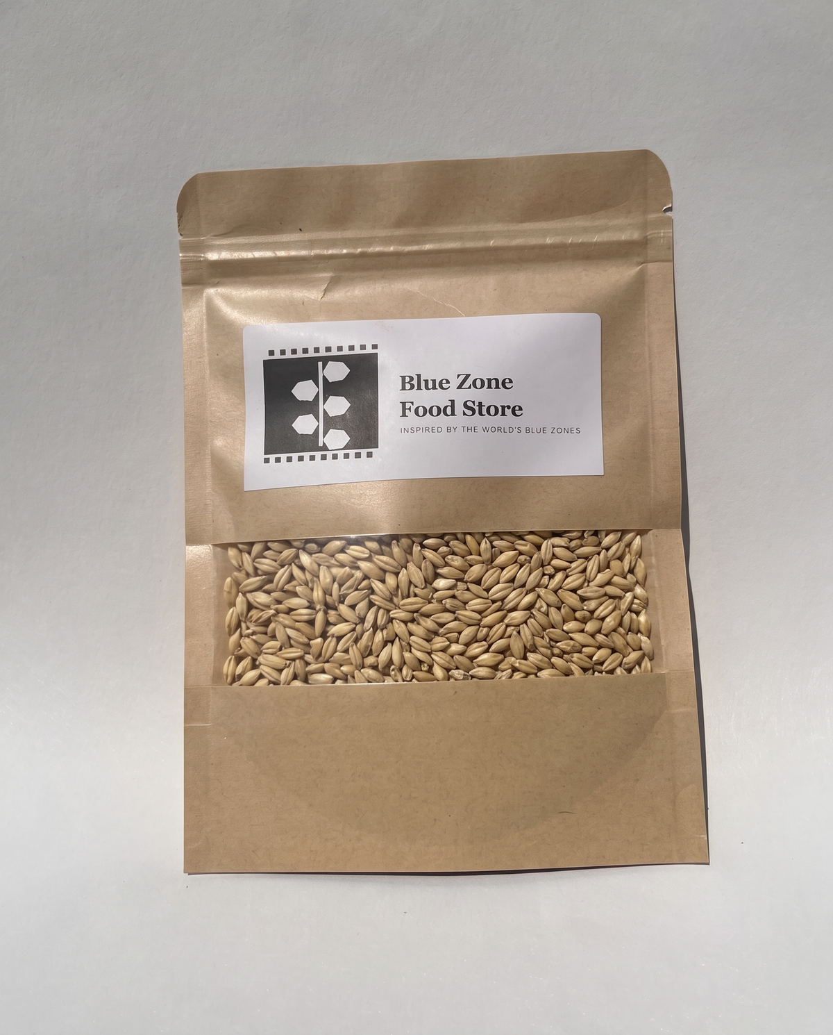Blue Zone Food Store kraft pouch of Hulled Barley